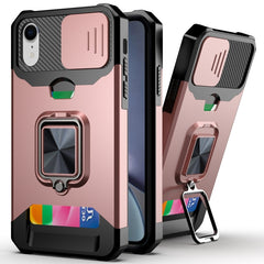 Sliding Camera Cover Design PC + TPU Shockproof Case with Ring Holder & Card Slot, For iPhone XR, For iPhone 11 Pro, For iPhone 11 Pro Max, For iPhone 12 / 12 Pro