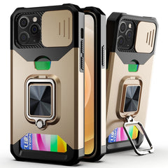 Sliding Camera Cover Design PC + TPU Shockproof Case with Ring Holder & Card Slot, For iPhone XR, For iPhone 11 Pro, For iPhone 11 Pro Max, For iPhone 12 / 12 Pro