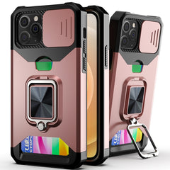 Sliding Camera Cover Design PC + TPU Shockproof Case with Ring Holder & Card Slot, For iPhone XR, For iPhone 11 Pro, For iPhone 11 Pro Max, For iPhone 12 / 12 Pro