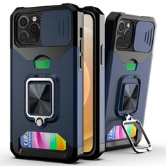 Sliding Camera Cover Design PC + TPU Shockproof Case with Ring Holder & Card Slot, For iPhone XR, For iPhone 11 Pro, For iPhone 11 Pro Max, For iPhone 12 / 12 Pro