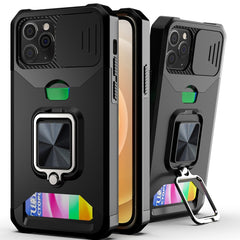 Sliding Camera Cover Design PC + TPU Shockproof Case with Ring Holder & Card Slot, For iPhone XR, For iPhone 11 Pro, For iPhone 11 Pro Max, For iPhone 12 / 12 Pro