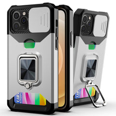 Sliding Camera Cover Design PC + TPU Shockproof Case with Ring Holder & Card Slot, For iPhone XR, For iPhone 11 Pro, For iPhone 11 Pro Max, For iPhone 12 / 12 Pro