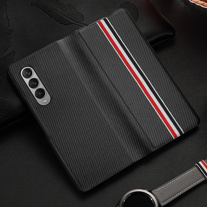 Carbon Fiber Texture Folding All Inclusive PU Shockproof Splicing Leather Case, For Samsung Galaxy Z Fold3 5G