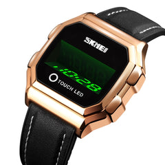 SKMEI 1650 Leather Strap Version LED Digital Display Electronic Watch with Touch Luminous Button