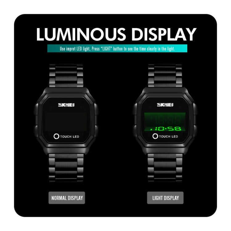 SKMEI 1650 Leather Strap Version LED Digital Display Electronic Watch with Touch Luminous Button