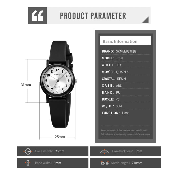 SKMEI 1659 Thin PU Leather Strap Small Dial Quartz Watch for Ladies