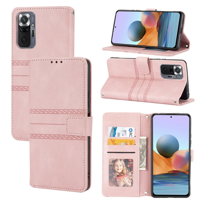 Embossed Striped Magnetic Buckle PU + TPU Horizontal Flip Leather Case with Holder & Card Slot & Wallet & Photo Frame & Sling, For Xiaomi Redmi Note 10 Pro 5G, For Xiaomi Redmi Note 10 Pro Max