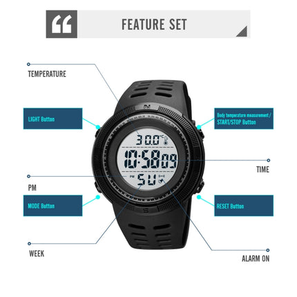 SKMEI 1681 Multifunctional LED Digital Display Luminous Electronic Watch, Support Body / Ambient Temperature Measurement