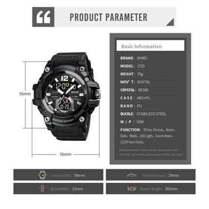 SKMEI 1725 Three Time LED Digital Display Timing Luminous Electronic Watch