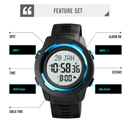 SKMEI 1729 Qibla Calendar Timing Multifunctional LED Digital Display Luminous Electronic Watch