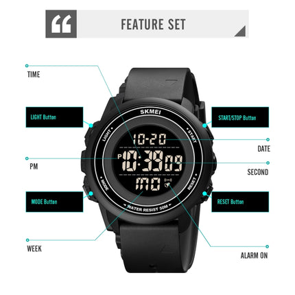 SKMEI 1736 Triplicate Round Dial Timing LED Digital Display Luminous Electronic Watch