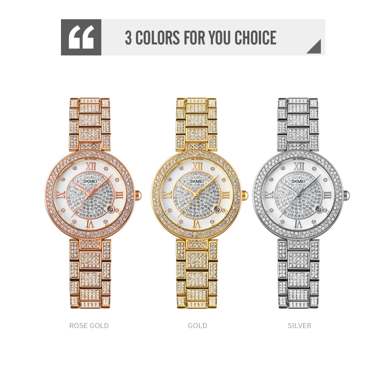 SKMEI 1739 Diamond Roman Numerals Round Dial Quartz Watch for Ladies