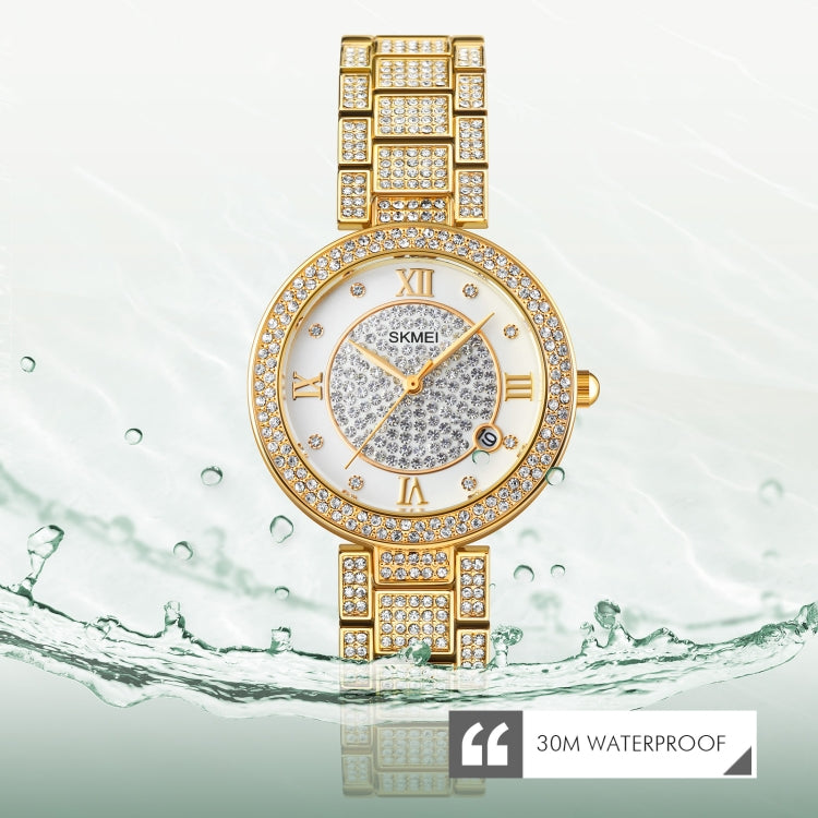 SKMEI 1739 Diamond Roman Numerals Round Dial Quartz Watch for Ladies