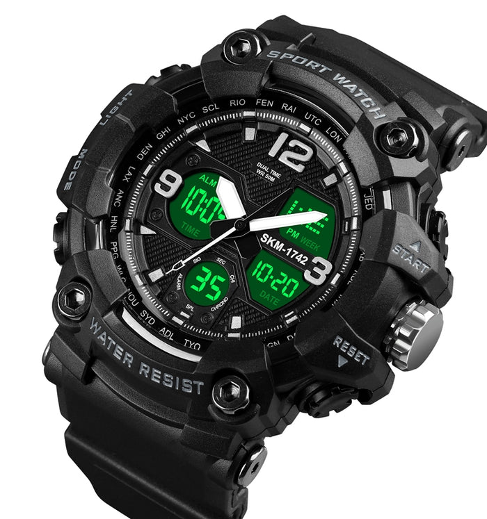 SKMEI 1742 Four-screen LED Digital Display Luminous Sports Shockproof Electronic Watch for Men