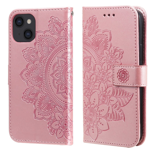 Horizontale Klapphülle aus PU-Leder mit 7-Blütenblatt-Blumenprägung, Halter, Kartenfächern, Geldbörse und Bilderrahmen, für iPhone 13, für iPhone 13 Mini, für iPhone 13 Pro, für iPhone 13 Pro Max