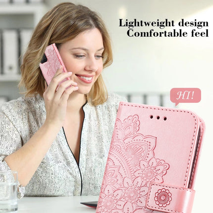 7-petal Flowers Embossing Pattern Horizontal Flip PU Leather Case with Holder & Card Slots & Wallet & Photo Frame, For iPhone 13, For iPhone 13 Mini, For iPhone 13 Pro, For iPhone 13 Pro Max