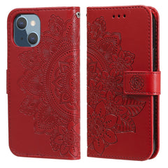 7-petal Flowers Embossing Pattern Horizontal Flip PU Leather Case with Holder & Card Slots & Wallet & Photo Frame, For iPhone 13, For iPhone 13 Mini, For iPhone 13 Pro, For iPhone 13 Pro Max