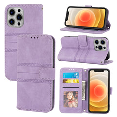 Embossed Striped Magnetic Buckle PU + TPU Horizontal Flip Leather Case with Holder & Card Slot & Wallet & Photo Frame & Sling, For iPhone 13 mini, For iPhone 13, For iPhone 13 Pro, For iPhone 13 Pro Max, For iPhone 12 Pro