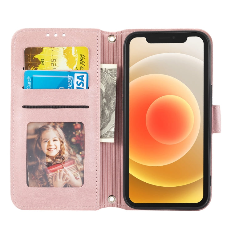 Embossed Striped Magnetic Buckle PU + TPU Horizontal Flip Leather Case with Holder & Card Slot & Wallet & Photo Frame & Sling, For iPhone 12 Pro, For iPhone 12 Pro Max, For iPhone 11, For iPhone 11 Pro