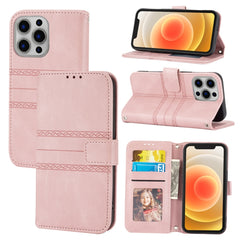 Embossed Striped Magnetic Buckle PU + TPU Horizontal Flip Leather Case with Holder & Card Slot & Wallet & Photo Frame & Sling, For iPhone 13 mini, For iPhone 13, For iPhone 13 Pro, For iPhone 13 Pro Max, For iPhone 12 Pro