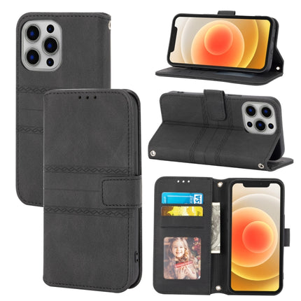 Embossed Striped Magnetic Buckle PU + TPU Horizontal Flip Leather Case with Holder & Card Slot & Wallet & Photo Frame & Sling, For iPhone 12 Pro, For iPhone 12 Pro Max, For iPhone 11, For iPhone 11 Pro