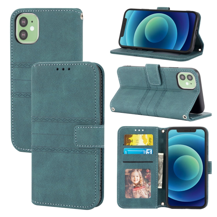 Embossed Striped Magnetic Buckle PU + TPU Horizontal Flip Leather Case with Holder & Card Slot & Wallet & Photo Frame & Sling, For iPhone 12 Pro, For iPhone 12 Pro Max, For iPhone 11, For iPhone 11 Pro