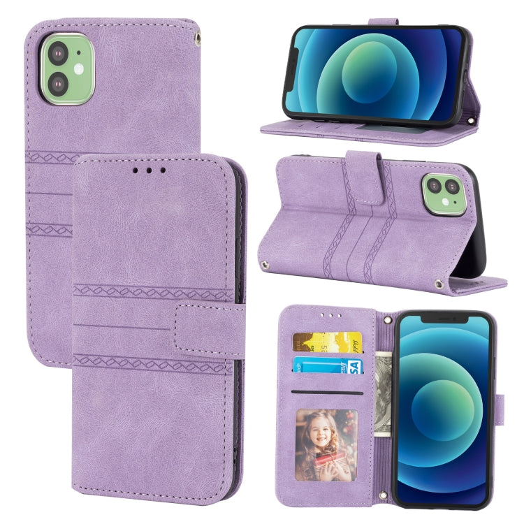 Embossed Striped Magnetic Buckle PU + TPU Horizontal Flip Leather Case with Holder & Card Slot & Wallet & Photo Frame & Sling, For iPhone 12 Pro, For iPhone 12 Pro Max, For iPhone 11, For iPhone 11 Pro