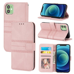 Embossed Striped Magnetic Buckle PU + TPU Horizontal Flip Leather Case with Holder & Card Slot & Wallet & Photo Frame & Sling, For iPhone 12 Pro Max, For iPhone 11, For iPhone 11 Pro, For iPhone 11 Pro Max, For iPhone XS / X