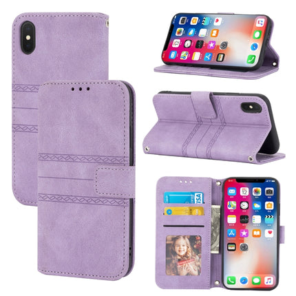 Embossed Striped Magnetic Buckle PU + TPU Horizontal Flip Leather Case with Holder & Card Slot & Wallet & Photo Frame & Sling, For iPhone 11 Pro Max, For iPhone XS / X, For iPhone XS Max, For iPhone XR