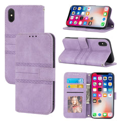 Embossed Striped Magnetic Buckle PU + TPU Horizontal Flip Leather Case with Holder & Card Slot & Wallet & Photo Frame & Sling, For iPhone XS Max, For iPhone XR, For iPhone 8 / 7 / 6, For iPhone 8 Plus / 7 Plus / 6 Plus