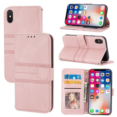 Embossed Striped Magnetic Buckle PU + TPU Horizontal Flip Leather Case with Holder & Card Slot & Wallet & Photo Frame & Sling, For iPhone XS Max, For iPhone XR, For iPhone 8 / 7 / 6, For iPhone 8 Plus / 7 Plus / 6 Plus