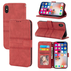 Embossed Striped Magnetic Buckle PU + TPU Horizontal Flip Leather Case with Holder & Card Slot & Wallet & Photo Frame & Sling, For iPhone XS Max, For iPhone XR, For iPhone 8 / 7 / 6, For iPhone 8 Plus / 7 Plus / 6 Plus