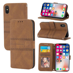 Embossed Striped Magnetic Buckle PU + TPU Horizontal Flip Leather Case with Holder & Card Slot & Wallet & Photo Frame & Sling, For iPhone XS Max, For iPhone XR, For iPhone 8 / 7 / 6, For iPhone 8 Plus / 7 Plus / 6 Plus