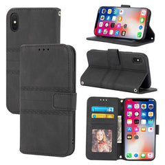 Embossed Striped Magnetic Buckle PU + TPU Horizontal Flip Leather Case with Holder & Card Slot & Wallet & Photo Frame & Sling, For iPhone XS Max, For iPhone XR, For iPhone 8 / 7 / 6, For iPhone 8 Plus / 7 Plus / 6 Plus