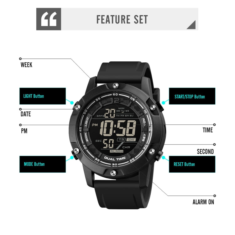 SKMEI 1762 Triplicate Round LED Dual Time Digital Display Waterproof Luminous Electronic Watch, SKMEI 1762