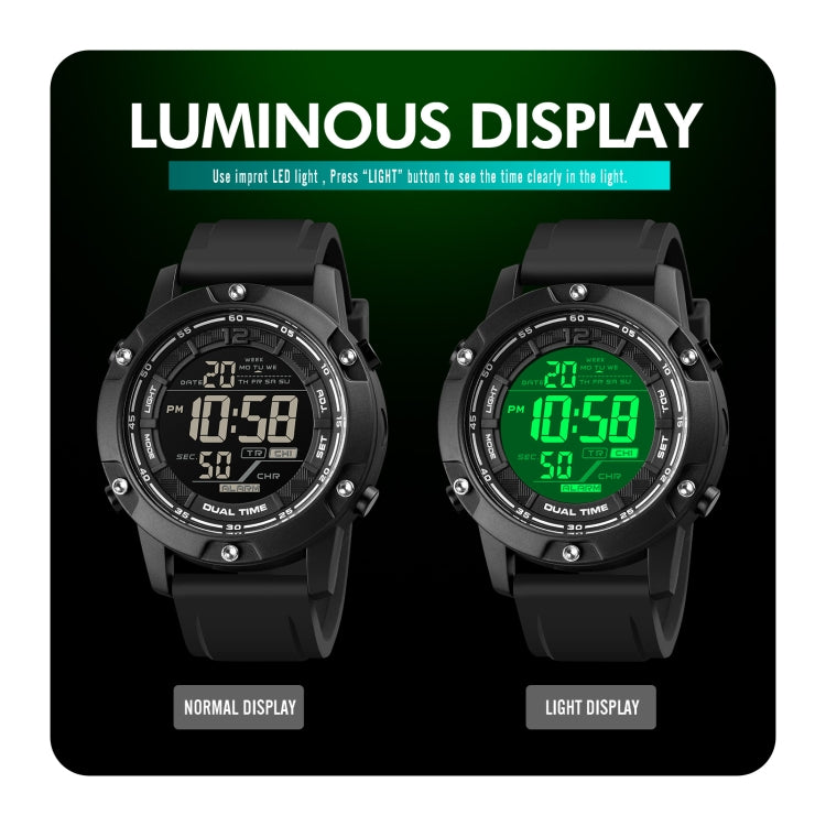 SKMEI 1762 Triplicate Round LED Dual Time Digital Display Waterproof Luminous Electronic Watch, SKMEI 1762