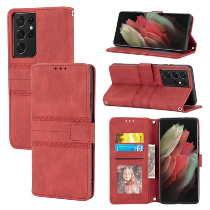 Embossed Striped Magnetic Buckle PU + TPU Horizontal Flip Leather Case with Holder & Card Slot & Wallet & Photo Frame & Sling, For Samsung Galaxy S20 FE 5G, For Samsung Galaxy S21 5G, For Samsung Galaxy S21+ 5G, For Samsung Galaxy S21 Ultra 5G