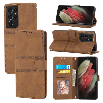 Embossed Striped Magnetic Buckle PU + TPU Horizontal Flip Leather Case with Holder & Card Slot & Wallet & Photo Frame & Sling, For Samsung Galaxy S20 FE 5G, For Samsung Galaxy S21 5G, For Samsung Galaxy S21+ 5G, For Samsung Galaxy S21 Ultra 5G