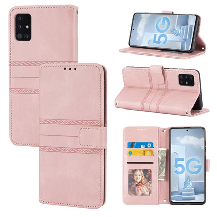 Embossed Striped Magnetic Buckle PU + TPU Horizontal Flip Leather Case with Holder & Card Slot & Wallet & Photo Frame & Sling, For Samsung Galaxy A71, For Samsung Galaxy A12 5G, For Samsung Galaxy A22 4G, For Samsung Galaxy A22 5G