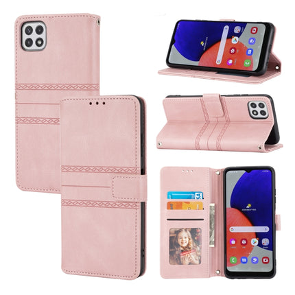 Embossed Striped Magnetic Buckle PU + TPU Horizontal Flip Leather Case with Holder & Card Slot & Wallet & Photo Frame & Sling, For Samsung Galaxy A71, For Samsung Galaxy A12 5G, For Samsung Galaxy A22 4G, For Samsung Galaxy A22 5G