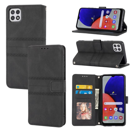 Embossed Striped Magnetic Buckle PU + TPU Horizontal Flip Leather Case with Holder & Card Slot & Wallet & Photo Frame & Sling, For Samsung Galaxy A71, For Samsung Galaxy A12 5G, For Samsung Galaxy A22 4G, For Samsung Galaxy A22 5G