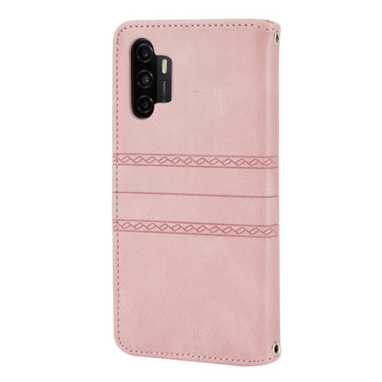 Embossed Striped Magnetic Buckle PU + TPU Horizontal Flip Leather Case with Holder & Card Slot & Wallet & Photo Frame & Sling, For Samsung Galaxy A32 4G, For Samsung Galaxy A32 5G, For Samsung Galaxy A42 5G, For Samsung Galaxy A52 5G / 4G