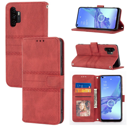 Embossed Striped Magnetic Buckle PU + TPU Horizontal Flip Leather Case with Holder & Card Slot & Wallet & Photo Frame & Sling, For Samsung Galaxy A32 4G, For Samsung Galaxy A32 5G, For Samsung Galaxy A42 5G, For Samsung Galaxy A52 5G / 4G