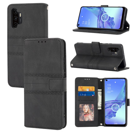 Embossed Striped Magnetic Buckle PU + TPU Horizontal Flip Leather Case with Holder & Card Slot & Wallet & Photo Frame & Sling, For Samsung Galaxy A32 4G, For Samsung Galaxy A32 5G, For Samsung Galaxy A42 5G, For Samsung Galaxy A52 5G / 4G