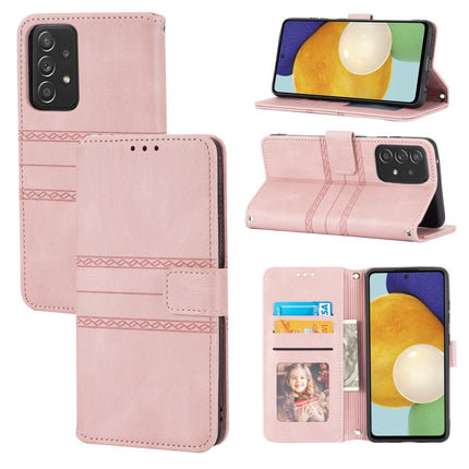 Embossed Striped Magnetic Buckle PU + TPU Horizontal Flip Leather Case with Holder & Card Slot & Wallet & Photo Frame & Sling, For Samsung Galaxy A32 4G, For Samsung Galaxy A32 5G, For Samsung Galaxy A42 5G, For Samsung Galaxy A52 5G / 4G