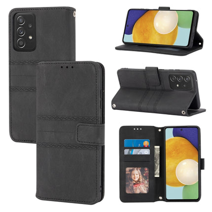 Embossed Striped Magnetic Buckle PU + TPU Horizontal Flip Leather Case with Holder & Card Slot & Wallet & Photo Frame & Sling, For Samsung Galaxy A32 4G, For Samsung Galaxy A32 5G, For Samsung Galaxy A42 5G, For Samsung Galaxy A52 5G / 4G