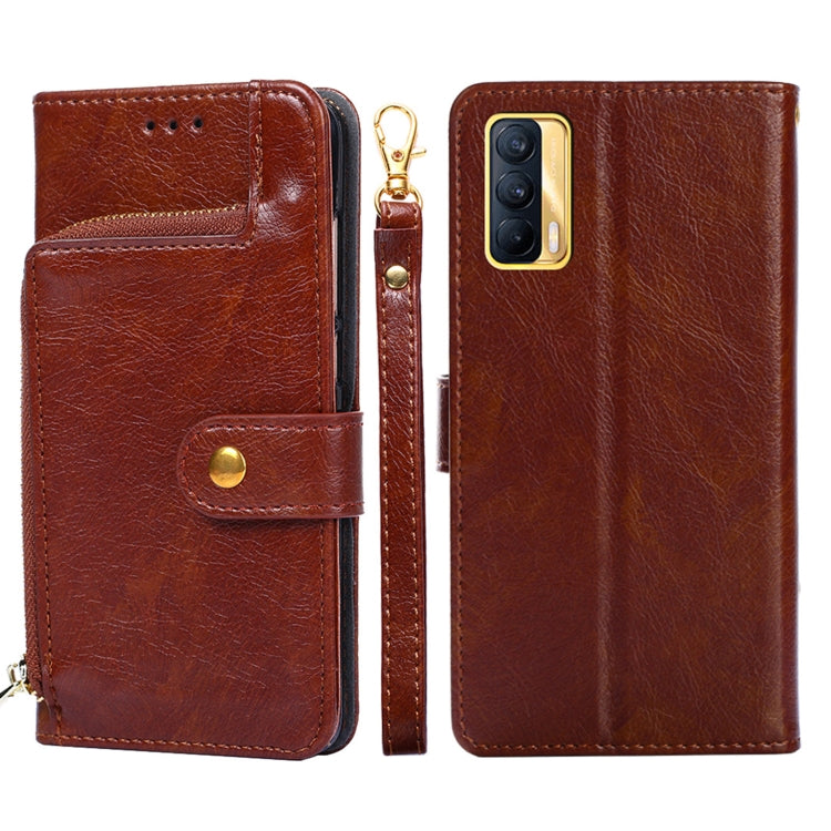 Zipper Bag PU + TPU Horizontal Flip Leather Case with Holder & Card Slot & Wallet & Lanyard, For Realme V15 5G
