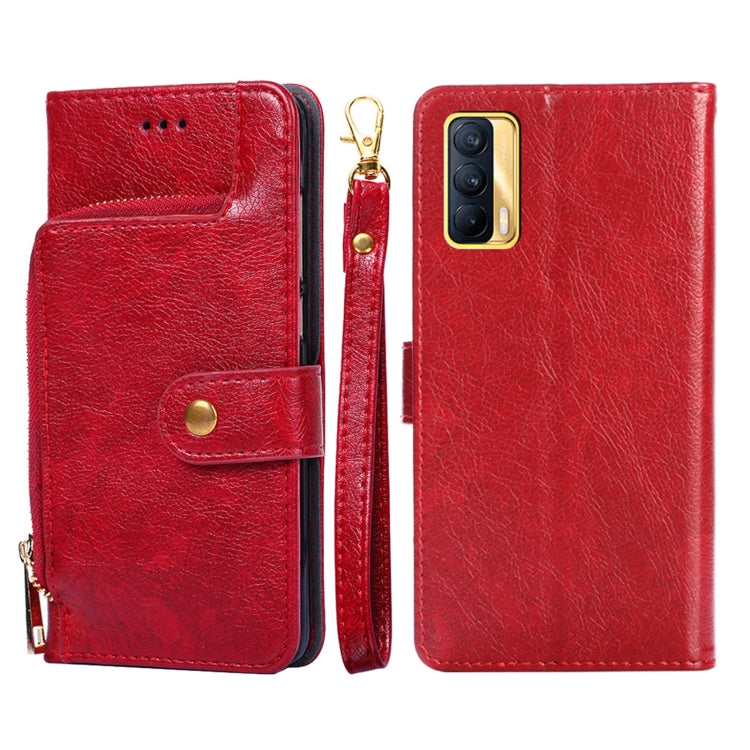 Zipper Bag PU + TPU Horizontal Flip Leather Case with Holder & Card Slot & Wallet & Lanyard, For Realme V15 5G