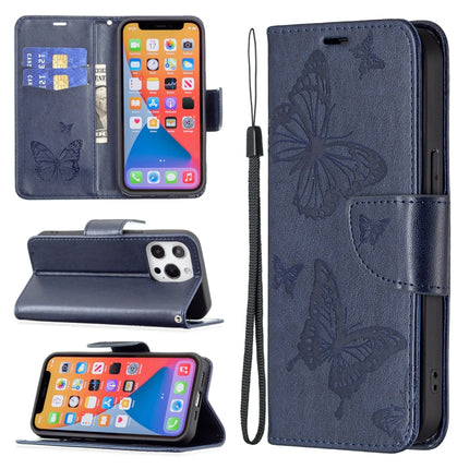 Embossing Two Butterflies Pattern Horizontal Flip PU Leather Case with Holder & Card Slot & Wallet & Lanyard, For iPhone 13 mini, For iPhone 13, For iPhone 13 Pro, For iPhone 13 Pro Max
