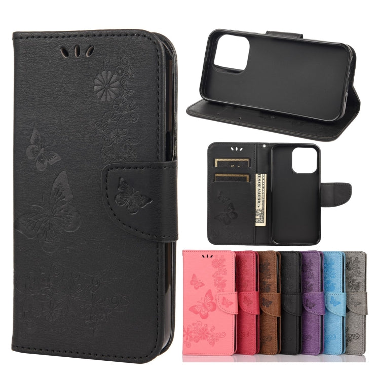 Horizontale Klapphülle aus Leder mit geprägtem Blumen- und Schmetterlingsmuster im Vintage-Stil, mit Kartenfach, Halter, Geldbörse und Trageband, für Samsung Galaxy A03s 164 mm, für iPhone 13 mini, für iPhone 13, für iPhone 13 Pro